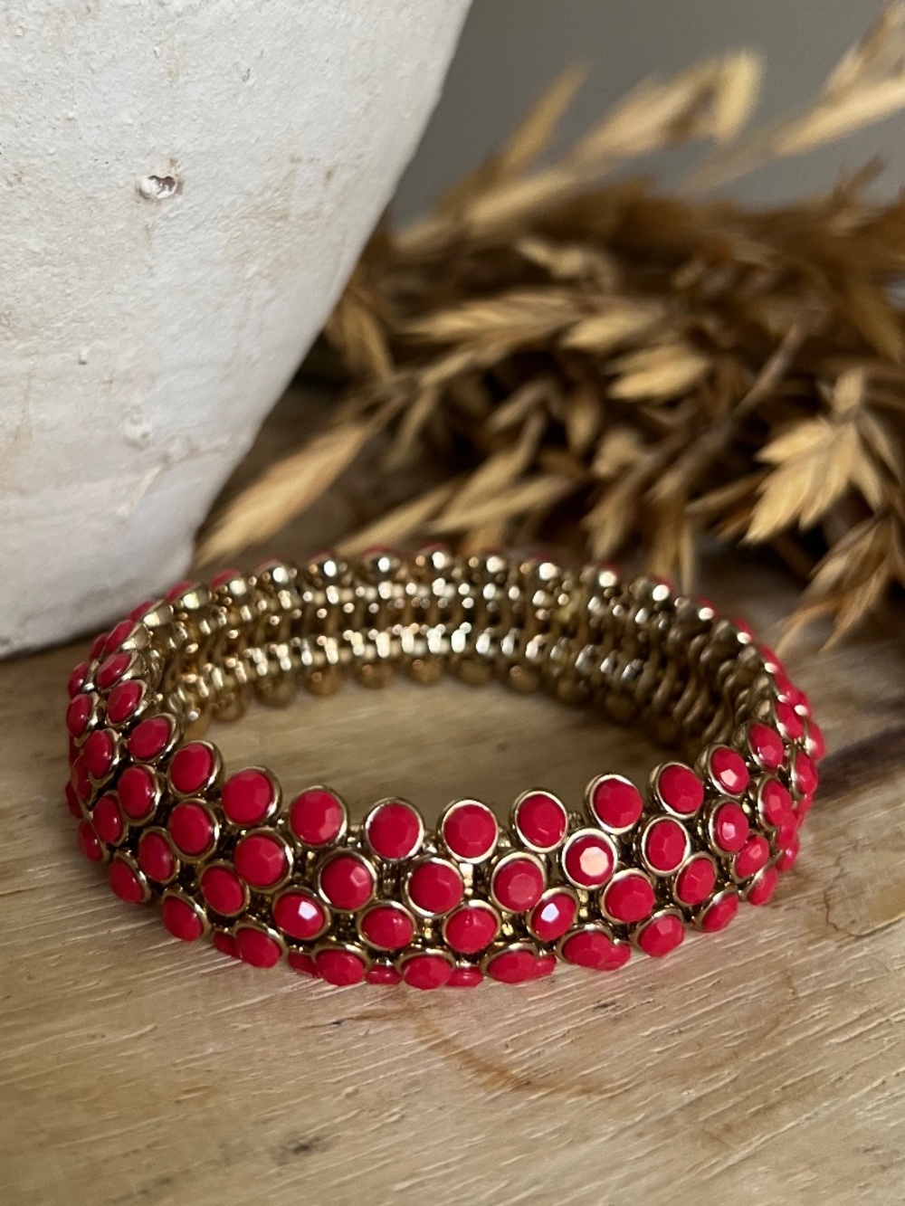 Hot Pink and Gold Colored Metal Maximalist Bracelet